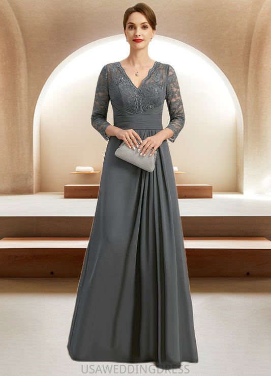 Mina A-line V-Neck Floor-Length Chiffon Lace Mother of the Bride Dress With Pleated DS126P0021850