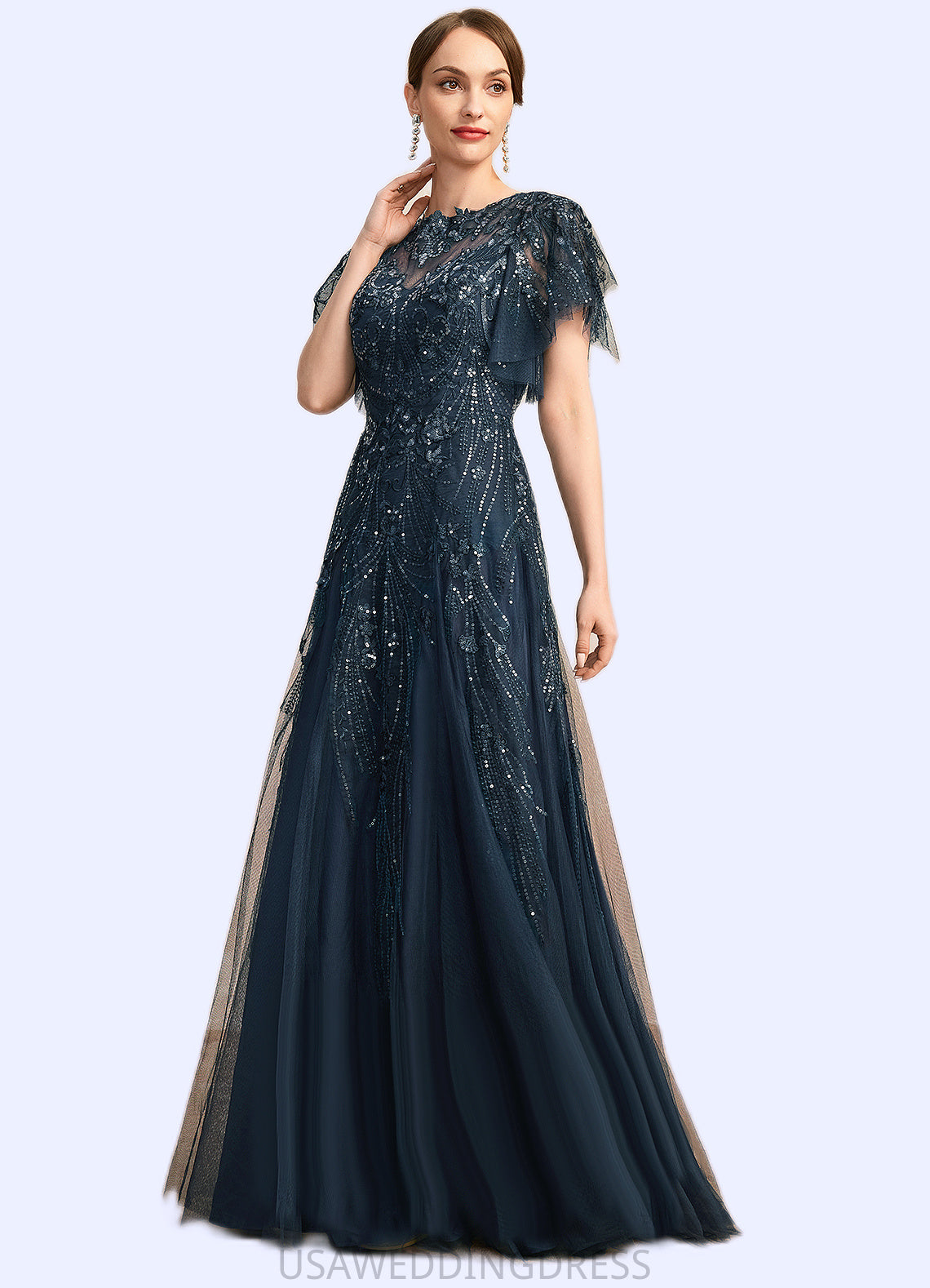 Kayleigh A-line Scoop Illusion Floor-Length Lace Tulle Mother of the Bride Dress With Sequins DS126P0021860