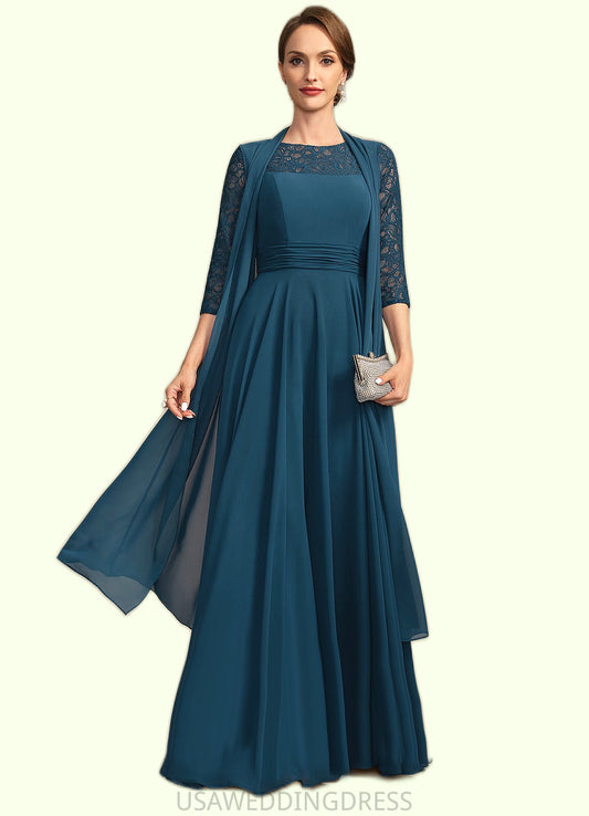 Esme A-line Scoop Illusion Floor-Length Chiffon Lace Mother of the Bride Dress With Pleated DS126P0021866