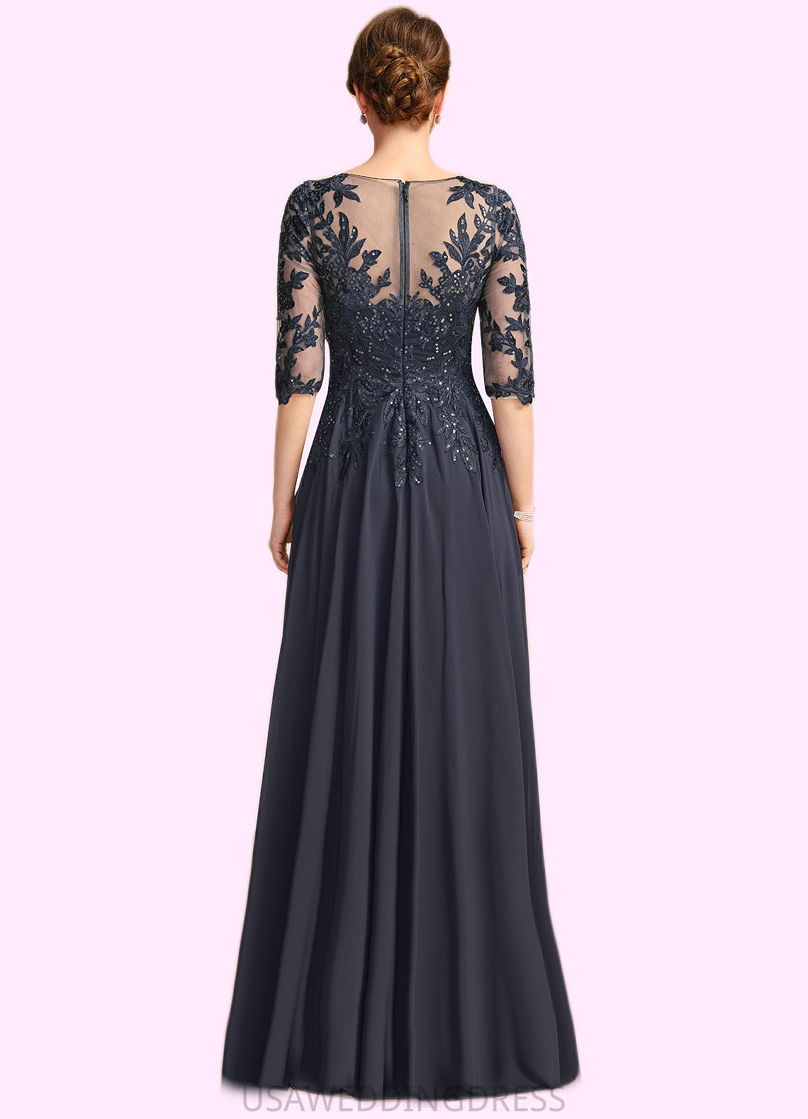 Delilah A-line V-Neck Floor-Length Chiffon Lace Mother of the Bride Dress With Pleated Sequins DS126P0021880