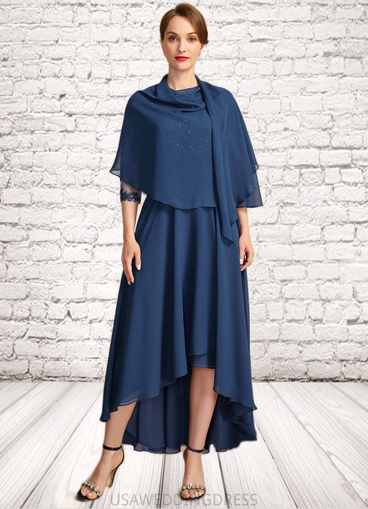 Amelia A-line Scoop Illusion Asymmetrical Chiffon Lace Mother of the Bride Dress With Sequins DS126P0021887