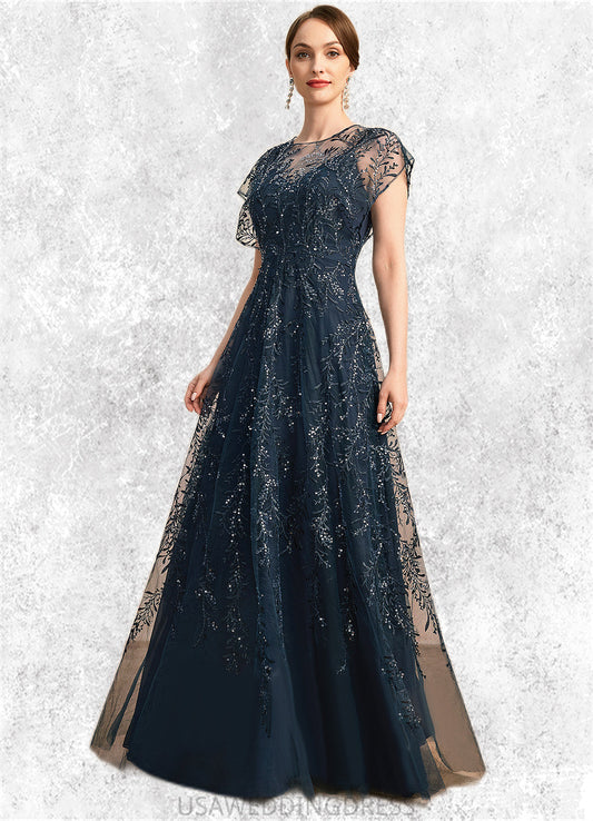 Raegan A-line Scoop Illusion Floor-Length Lace Tulle Mother of the Bride Dress With Sequins DS126P0021896
