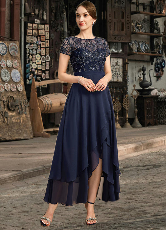 Abbie A-line Scoop Illusion Asymmetrical Chiffon Lace Mother of the Bride Dress With Sequins DS126P0021902