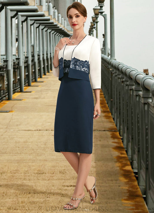 Rebekah Sheath/Column Square Knee-Length Chiffon Satin Mother of the Bride Dress With Appliques Lace Sequins DS126P0021911