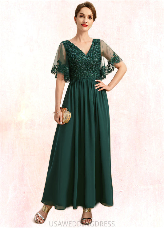 Eileen A-line V-Neck Ankle-Length Chiffon Lace Mother of the Bride Dress With Sequins DS126P0021914