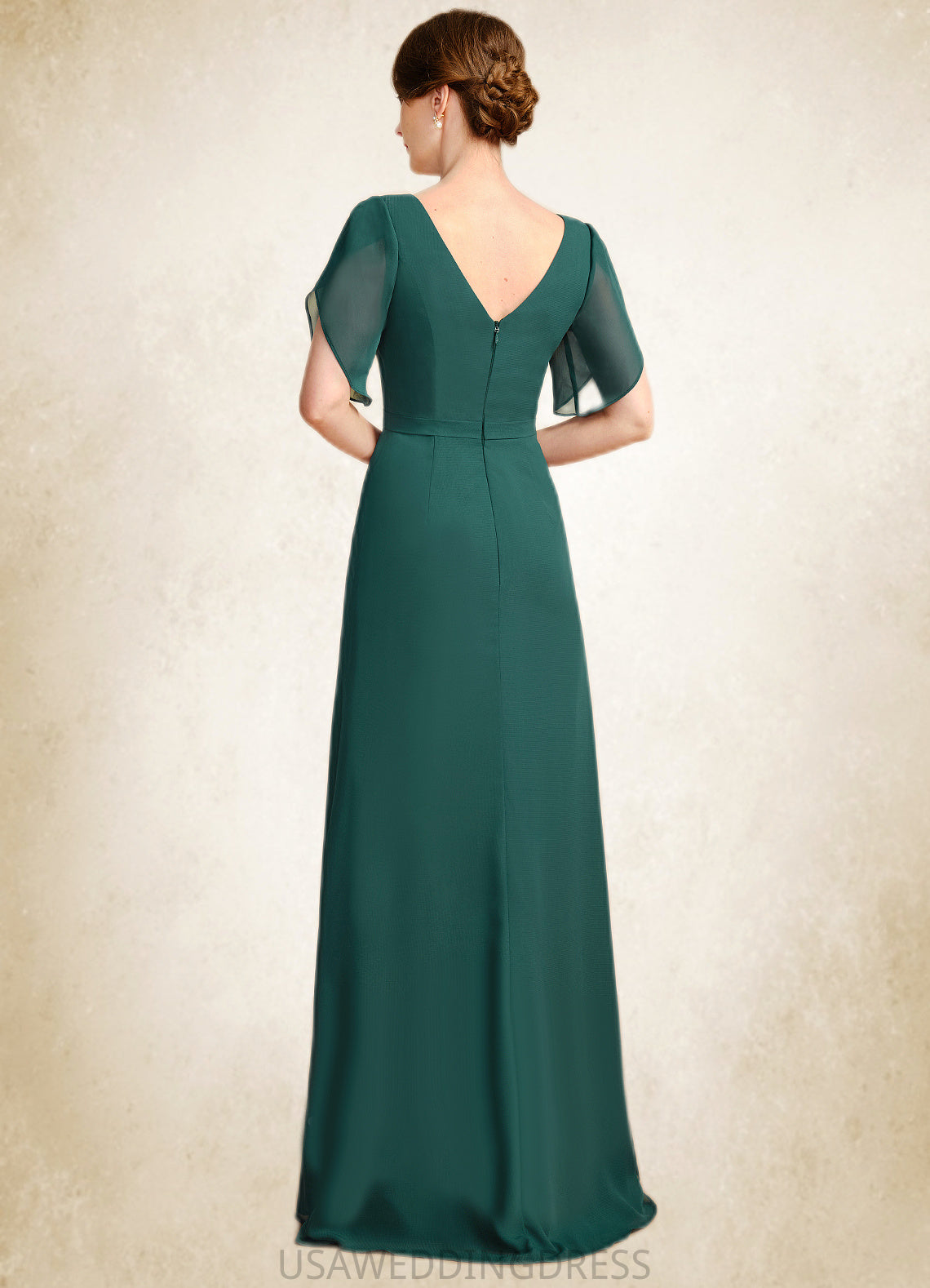 Lydia Sheath/Column V-Neck Floor-Length Chiffon Mother of the Bride Dress With Beading Pleated DS126P0021949