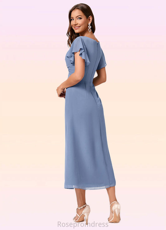 Peggie A-line V-Neck Tea-Length Chiffon Cocktail Dress With Ruffle SRSP0022233