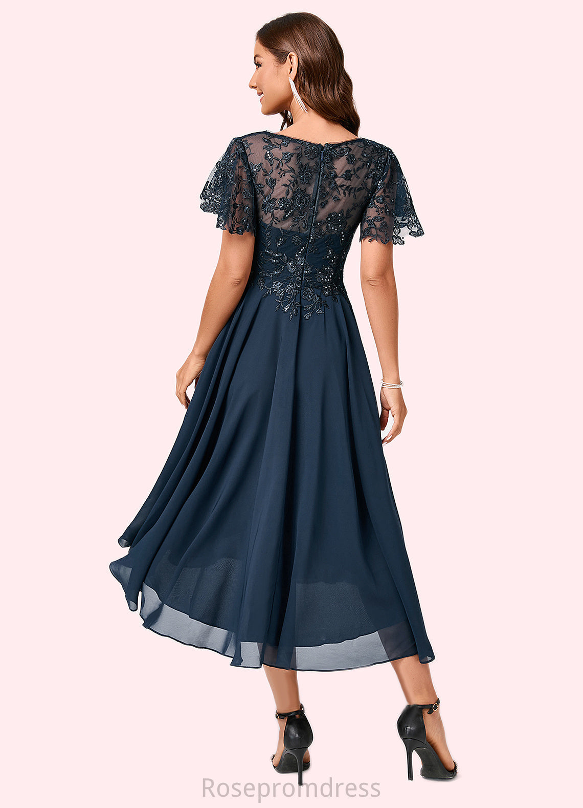 Salome A-line Asymmetrical Asymmetrical Chiffon Lace Cocktail Dress With Ruffle Sequins SRSP0022235