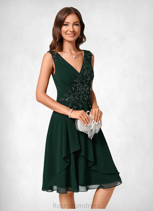 Erika A-line V-Neck Knee-Length Chiffon Lace Cocktail Dress With Appliques Lace Sequins SRSP0022237