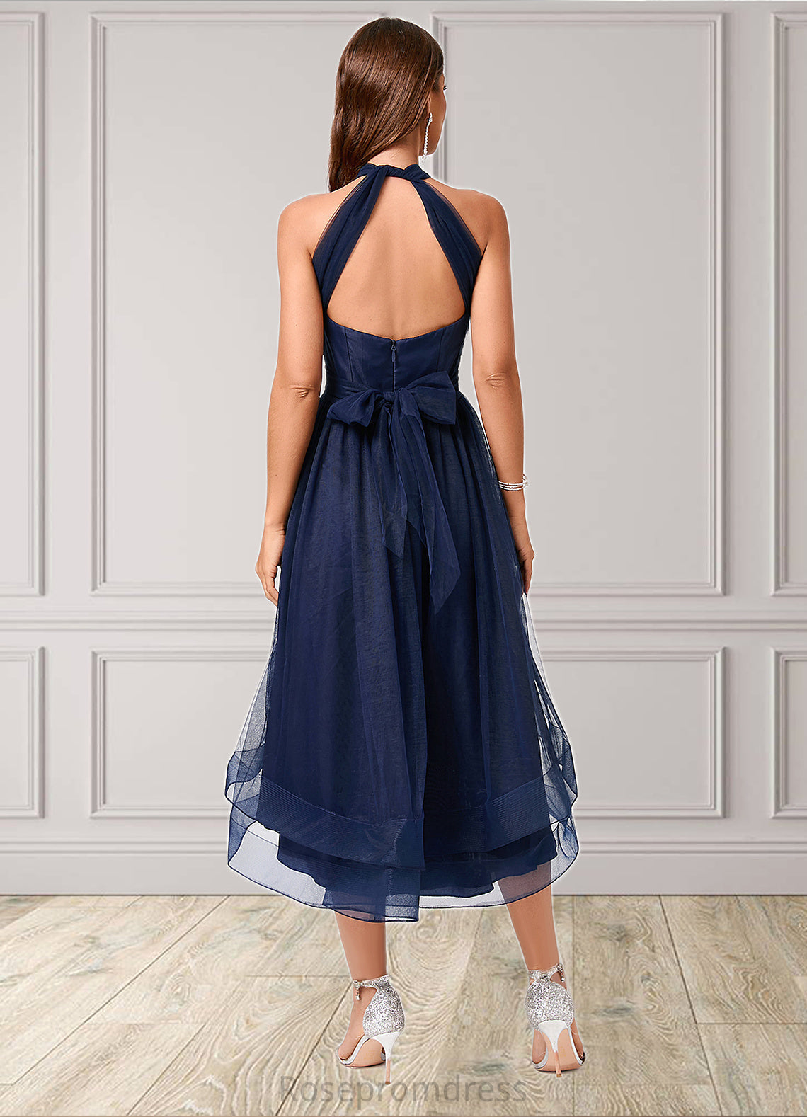 Kelly A-line Halter One Shoulder V-Neck Asymmetrical Tulle Cocktail Dress SRSP0022254
