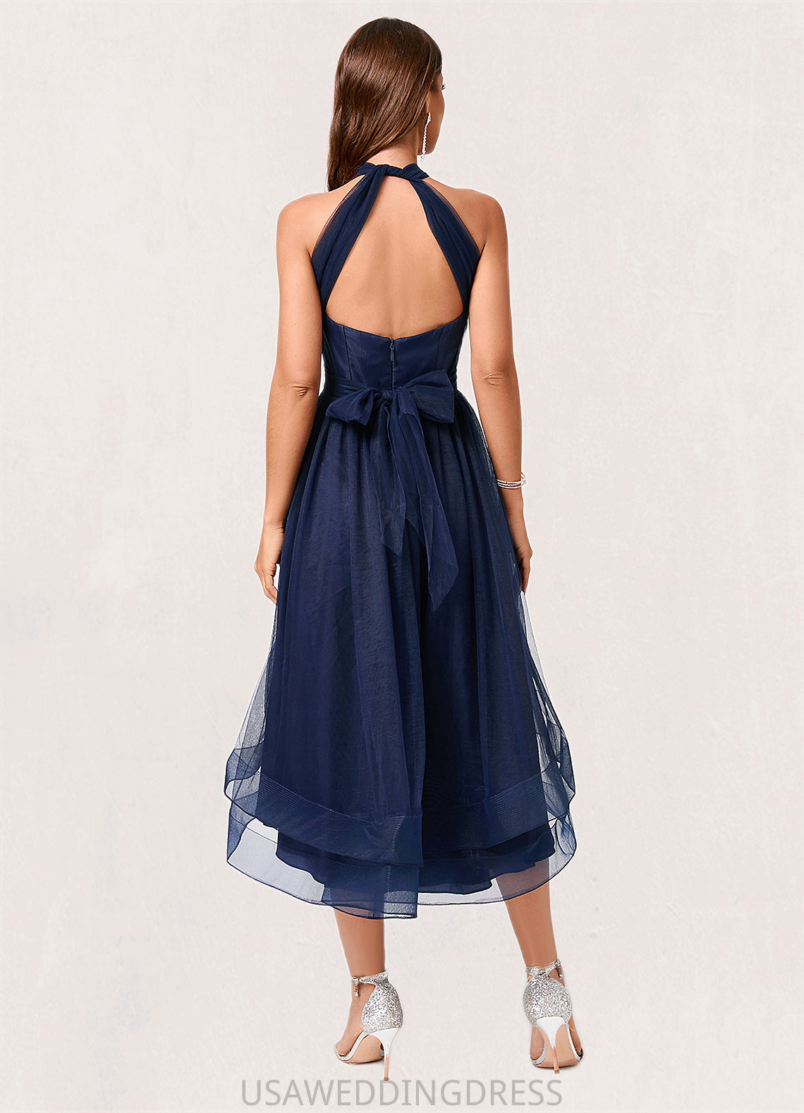 Adrianna A-line Halter One Shoulder V-Neck Asymmetrical Tulle Cocktail Dress DSP0022254