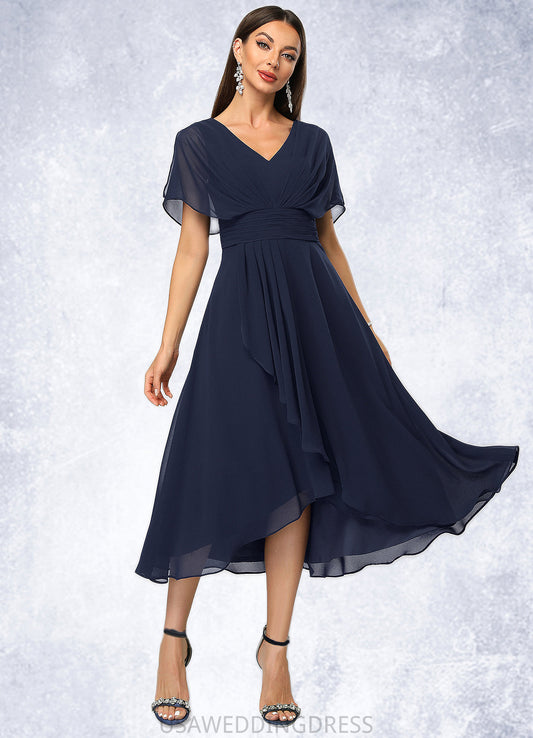 Lily A-line V-Neck Asymmetrical Chiffon Cocktail Dress With Cascading Ruffles DSP0022263