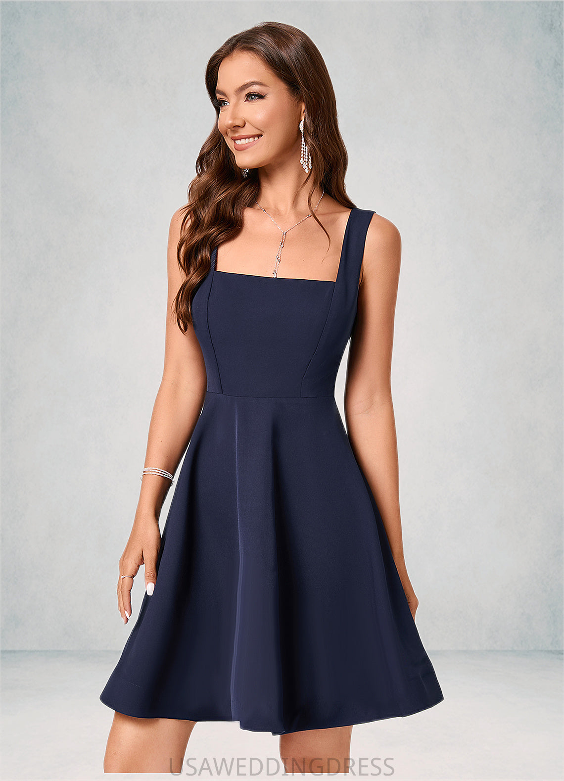Ina A-line Square Knee-Length Stretch Crepe Cocktail Dress DSP0022272