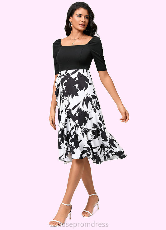 Daphne A-line Square Asymmetrical Polyester Cocktail Dress With Cascading Ruffles SRSP0022292