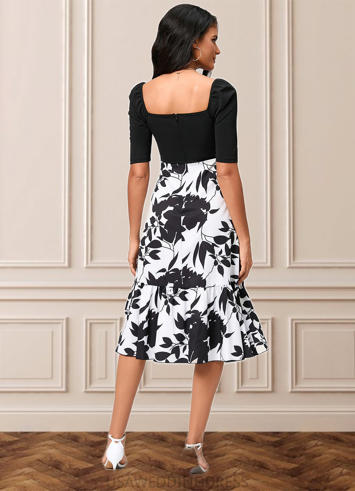 Amiya A-line Square Asymmetrical Polyester Cocktail Dress With Cascading Ruffles DSP0022292