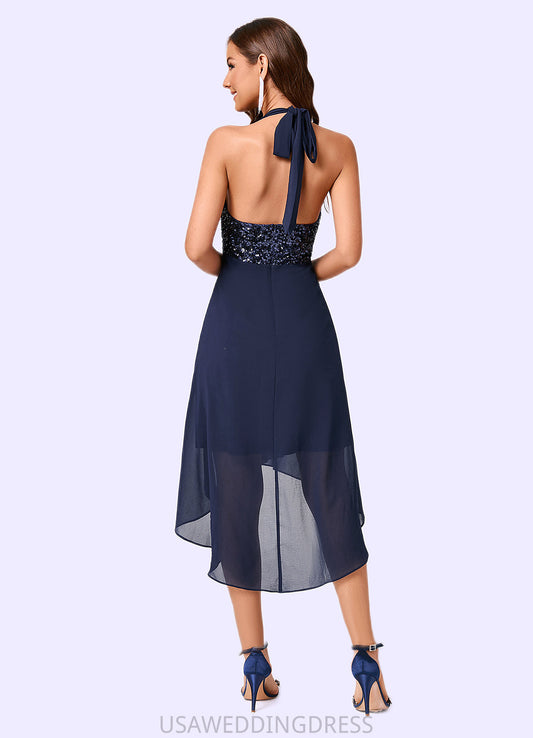 Jessica A-line Halter Asymmetrical Chiffon Sequin Cocktail Dress With Sequins DSP0022299