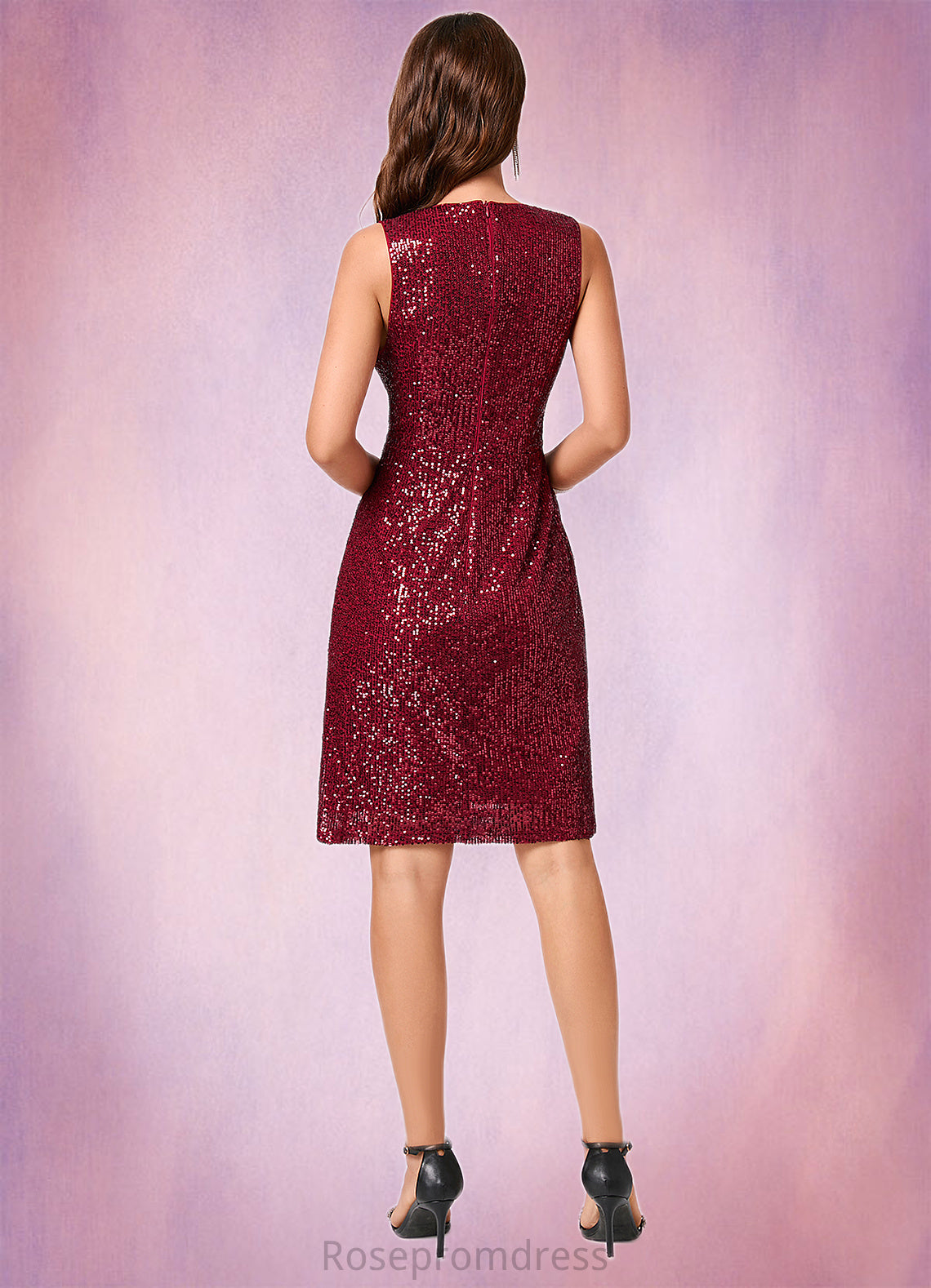 Presley A-line V-Neck Knee-Length Sequin Cocktail Dress With Sequins SRSP0022300