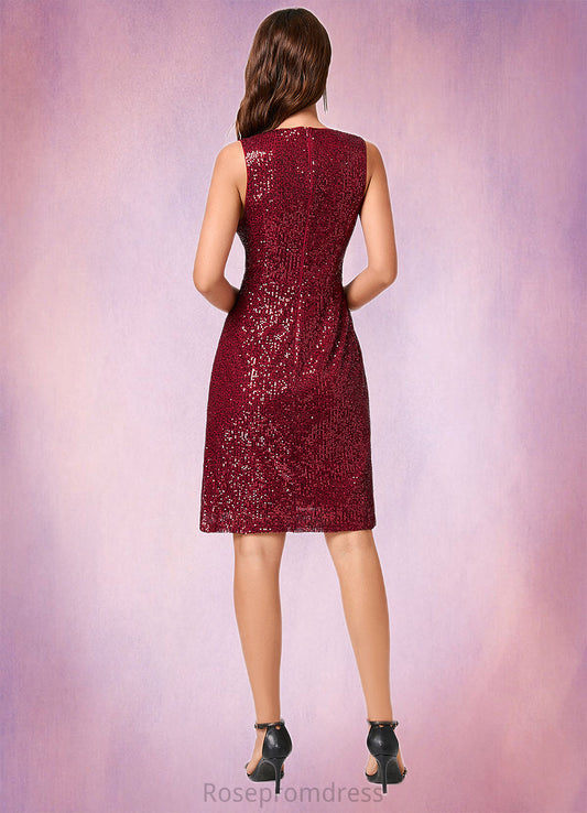 Presley A-line V-Neck Knee-Length Sequin Cocktail Dress With Sequins SRSP0022300