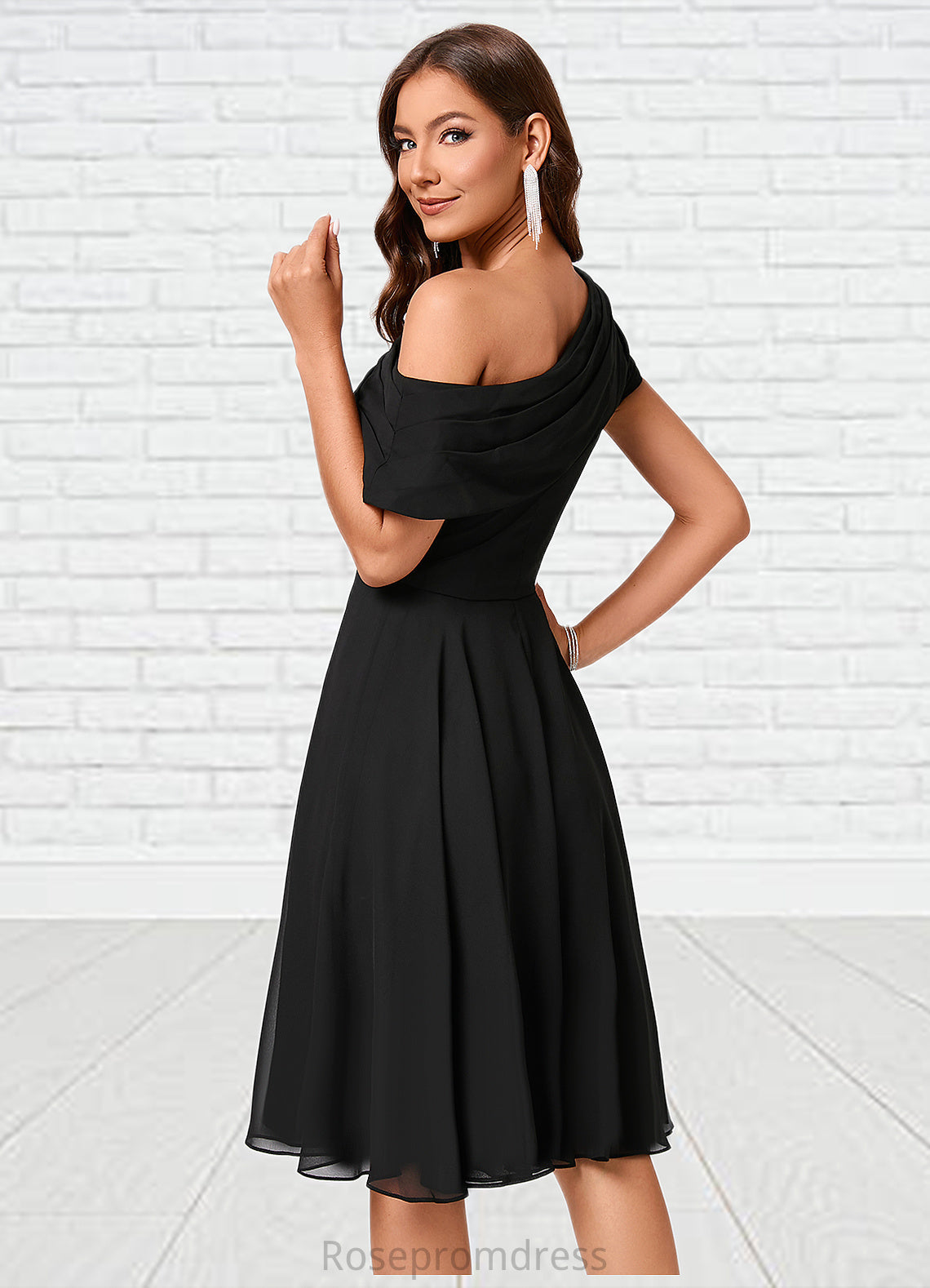 Ayanna A-line One Shoulder Knee-Length Chiffon Cocktail Dress With Ruffle SRSP0022309