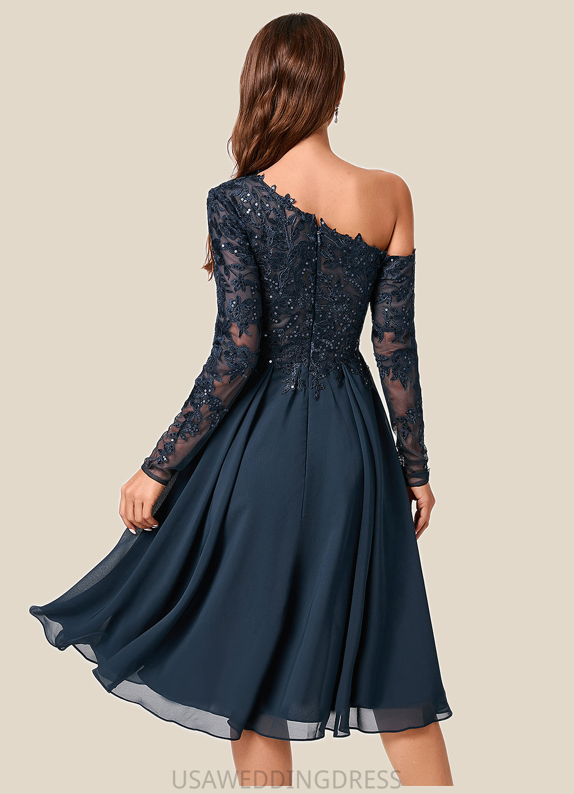 Anastasia A-line One Shoulder Knee-Length Chiffon Lace Sequin Cocktail Dress With Sequins DSP0022310