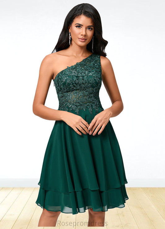 Abby A-line One Shoulder Knee-Length Chiffon Lace Cocktail Dress With Sequins SRSP0022313