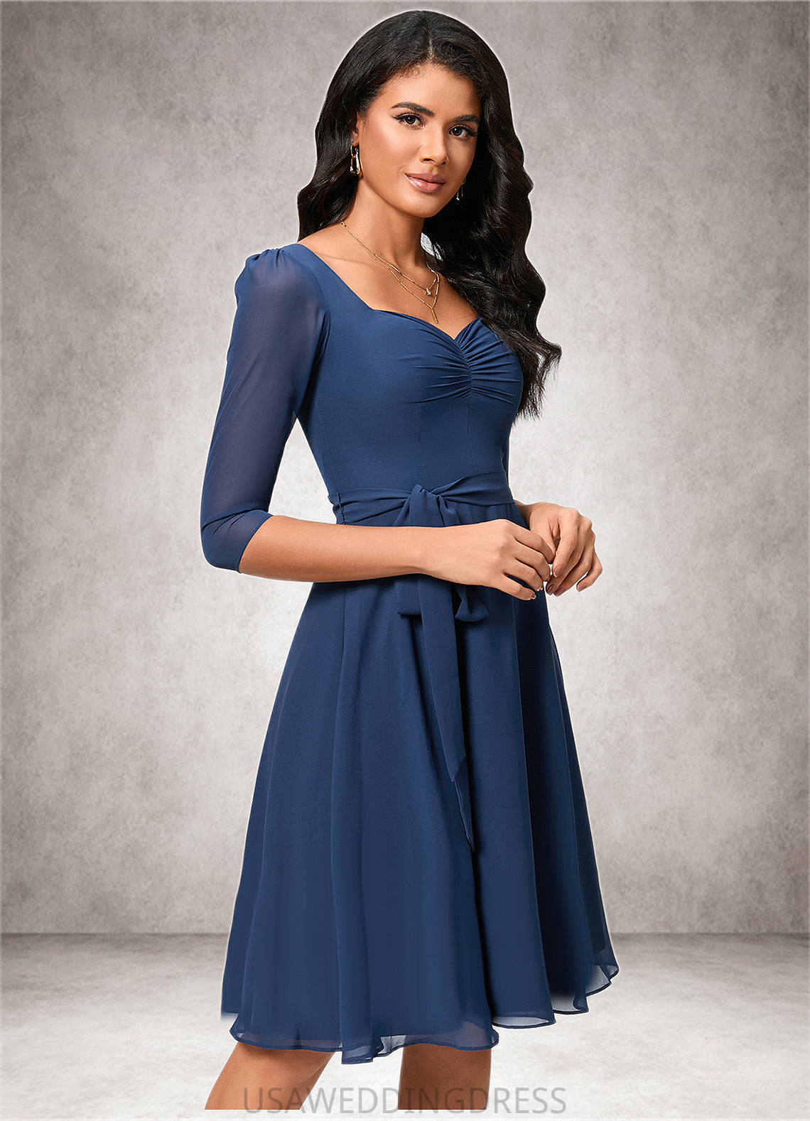 Julie A-line V-Neck Knee-Length Chiffon Cocktail Dress With Ruffle DSP0022333