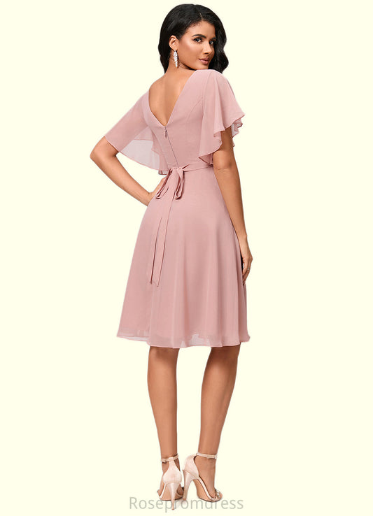Elena A-line V-Neck Knee-Length Chiffon Cocktail Dress With Ruffle SRSP0022335