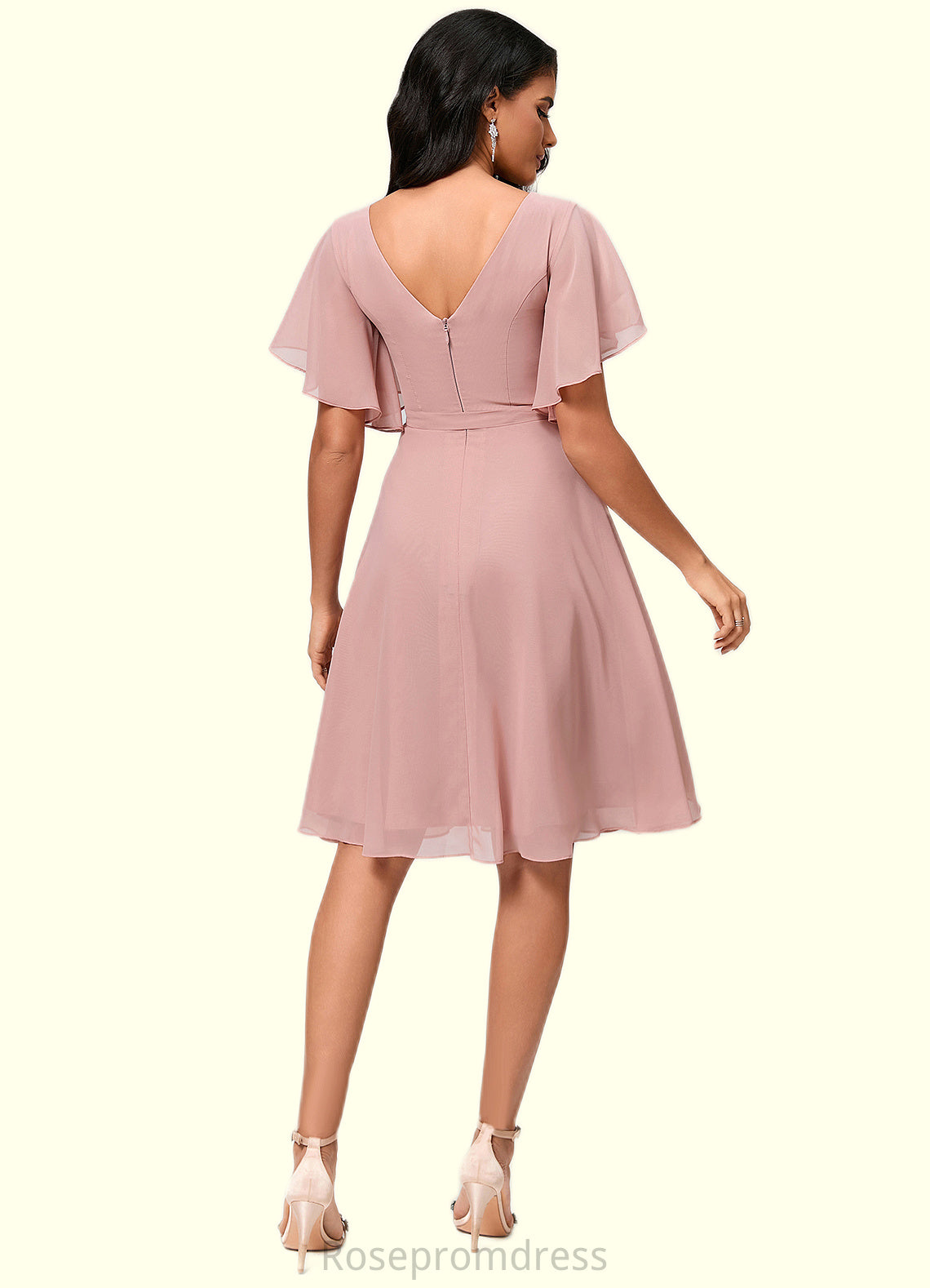 Elena A-line V-Neck Knee-Length Chiffon Cocktail Dress With Ruffle SRSP0022335