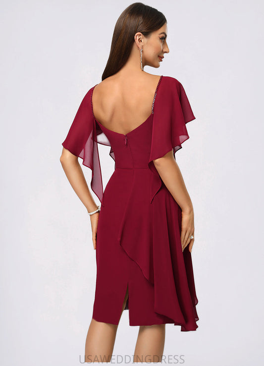 Cassandra Sheath/Column V-Neck Knee-Length Chiffon Cocktail Dress With Beading Cascading Ruffles DSP0022350