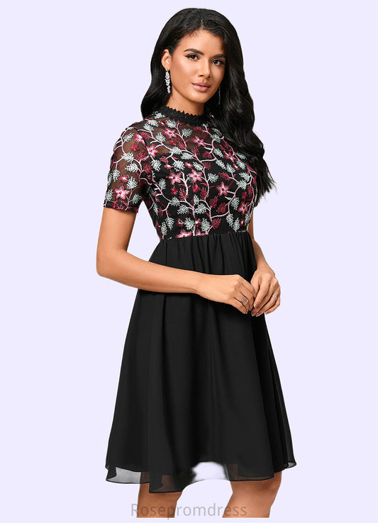 Madilyn A-line High Neck Knee-Length Chiffon Lace Cocktail Dress SRSP0022352