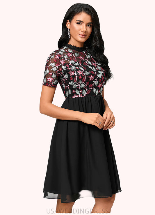 Nadia A-line High Neck Knee-Length Chiffon Lace Cocktail Dress DSP0022352