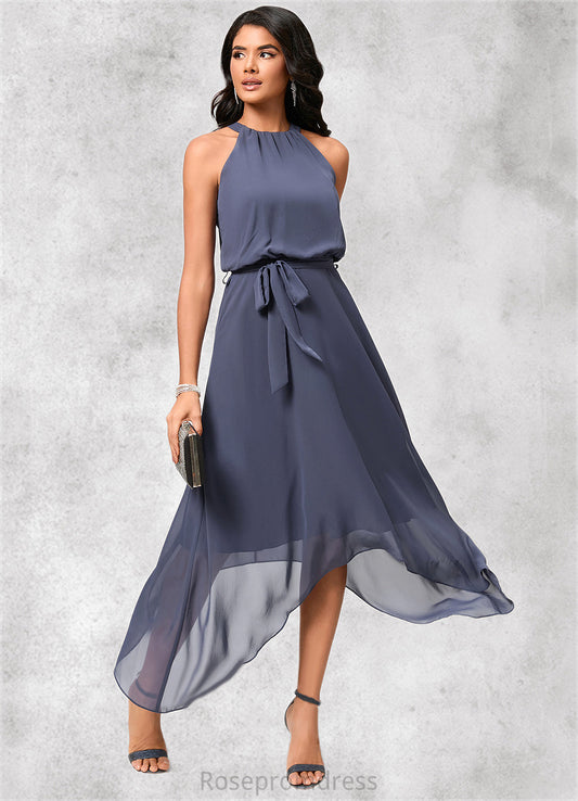 Precious A-line Scoop Ankle-Length Chiffon Cocktail Dress With Ruffle SRSP0022361