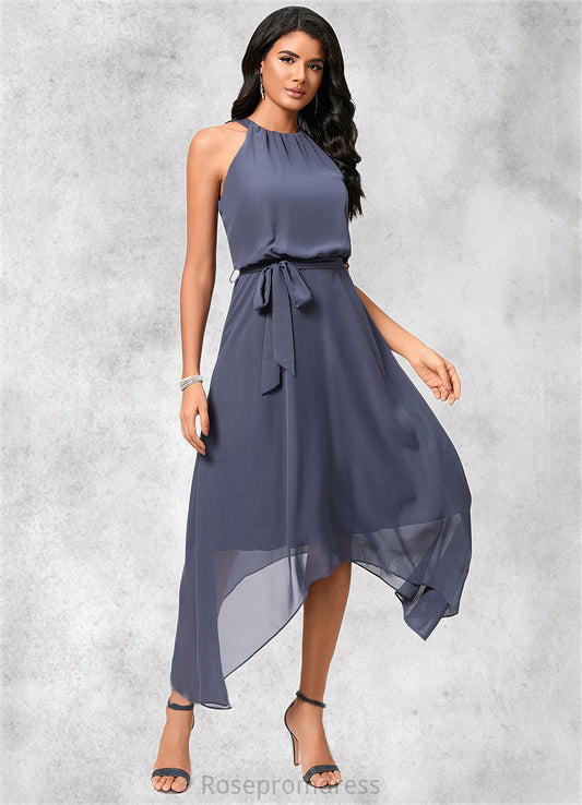 Precious A-line Scoop Ankle-Length Chiffon Cocktail Dress With Ruffle SRSP0022361