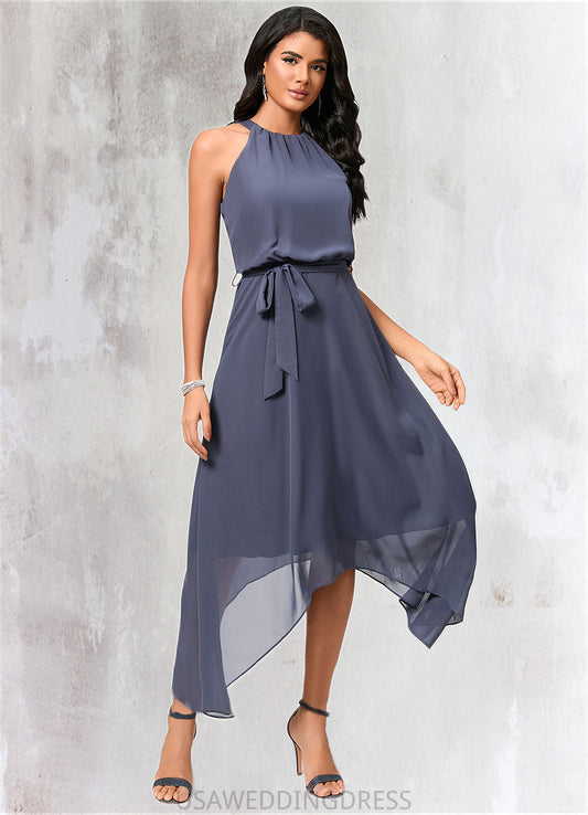 Mariana A-line Scoop Ankle-Length Chiffon Cocktail Dress With Ruffle DSP0022361