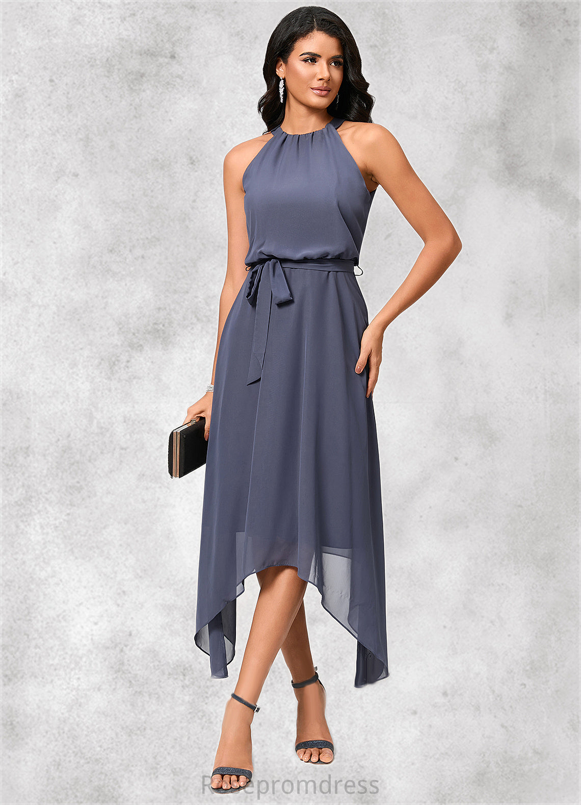 Precious A-line Scoop Ankle-Length Chiffon Cocktail Dress With Ruffle SRSP0022361