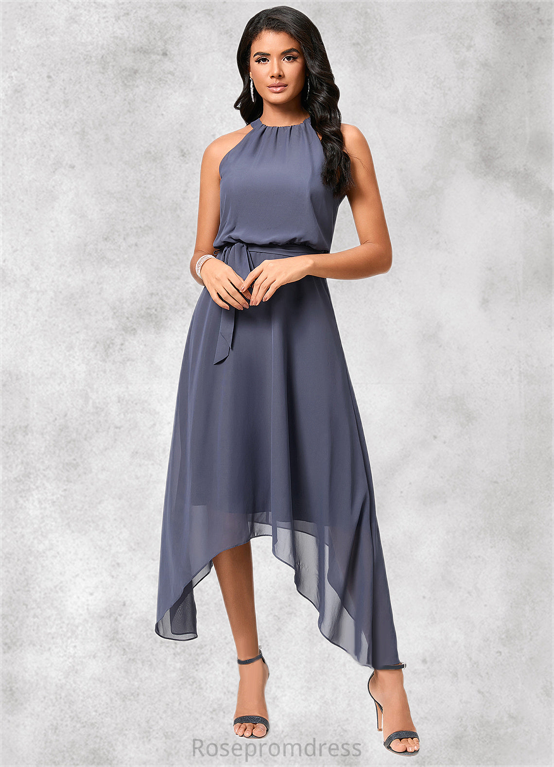 Precious A-line Scoop Ankle-Length Chiffon Cocktail Dress With Ruffle SRSP0022361
