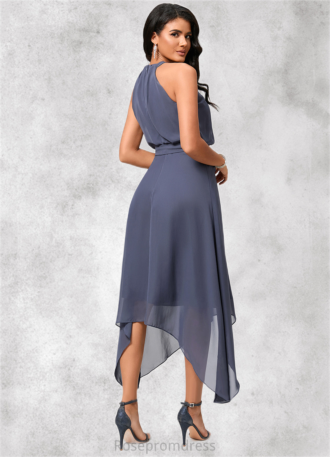 Precious A-line Scoop Ankle-Length Chiffon Cocktail Dress With Ruffle SRSP0022361