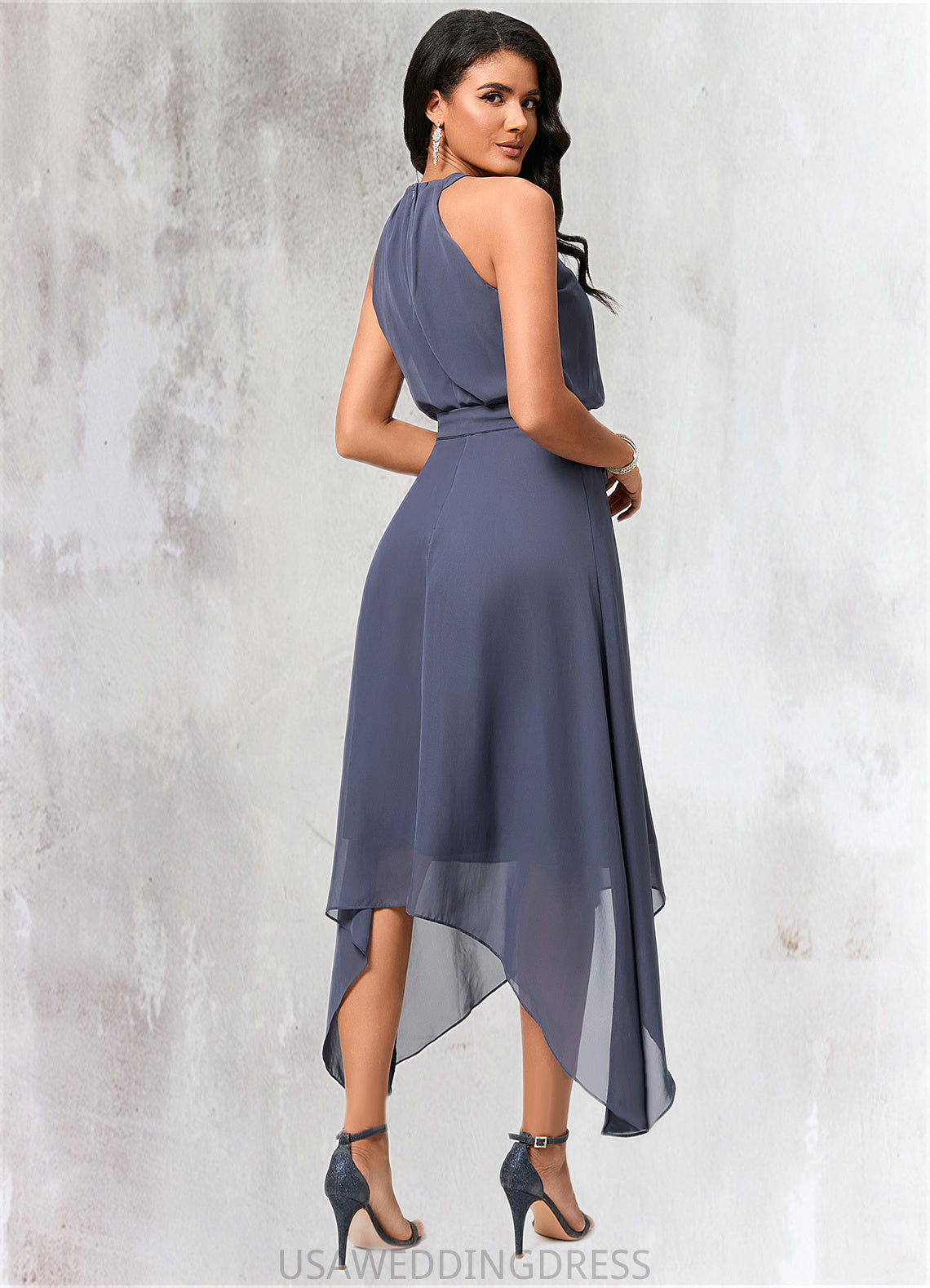 Mariana A-line Scoop Ankle-Length Chiffon Cocktail Dress With Ruffle DSP0022361