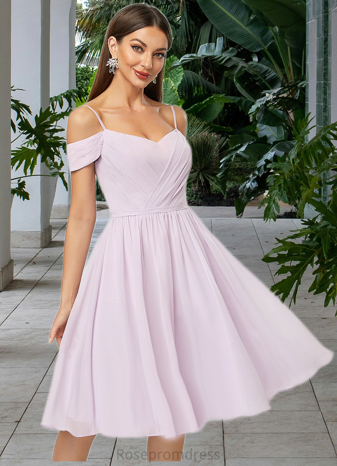 Carina A-line V-Neck Knee-Length Chiffon Cocktail Dress With Pleated SRSP0022367