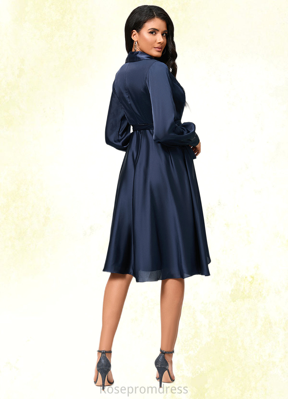 Alexandra A-line V-Neck Asymmetrical Silky Satin Cocktail Dress With Bow SRSP0022385