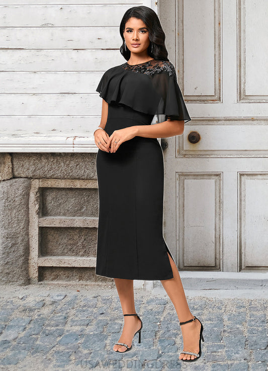 Monserrat Sheath/Column Scoop Tea-Length Chiffon Cocktail Dress With Appliques Lace DSP0022388