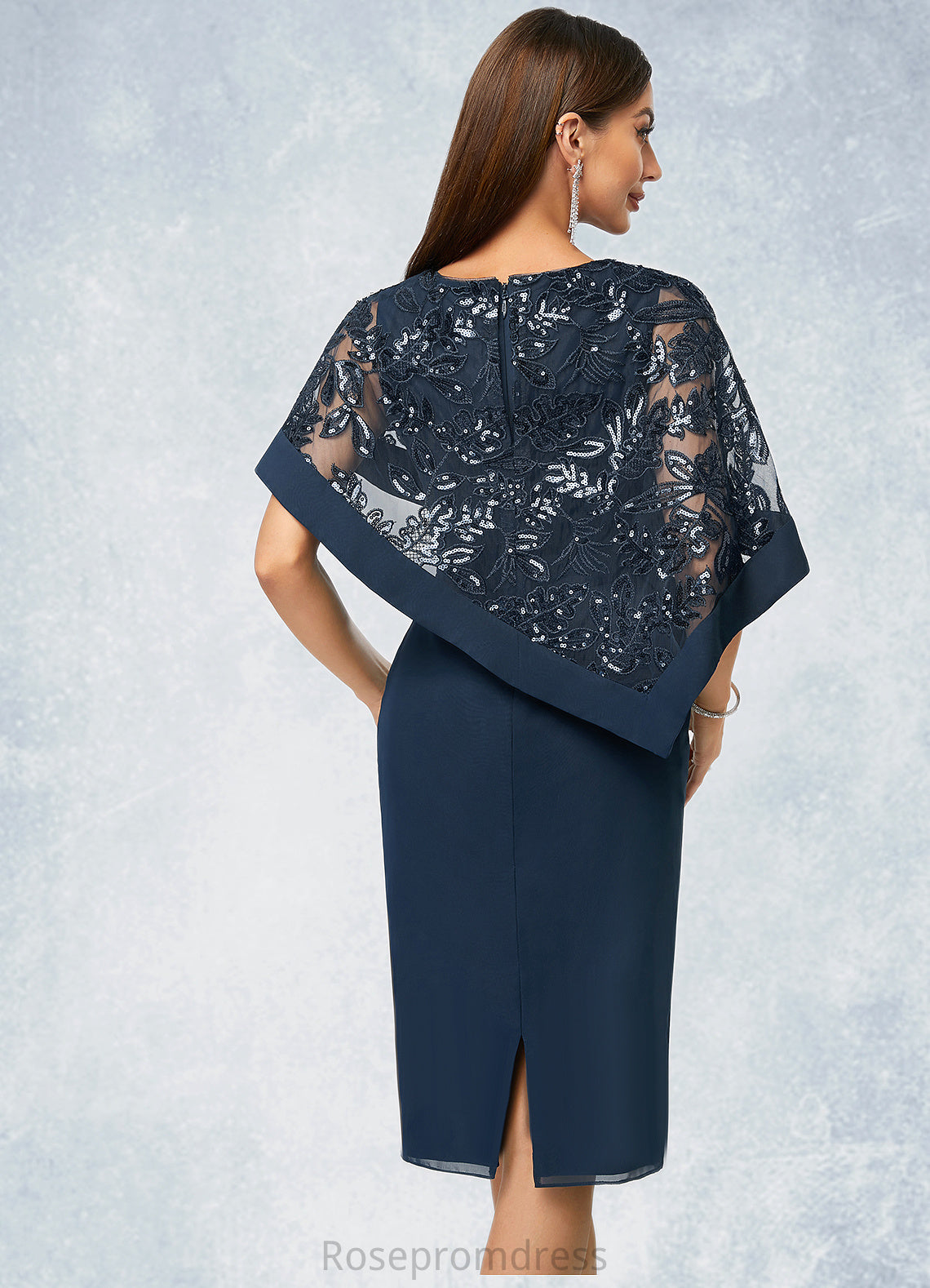 Hedda Sheath/Column Scoop Knee-Length Chiffon Lace Cocktail Dress With Sequins SRSP0022399