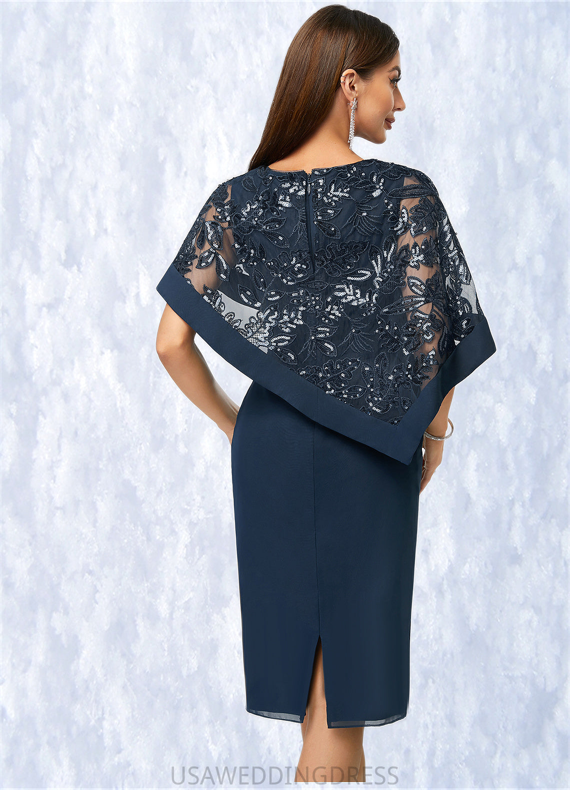 Sophronia Sheath/Column Scoop Knee-Length Chiffon Lace Cocktail Dress With Sequins DSP0022399