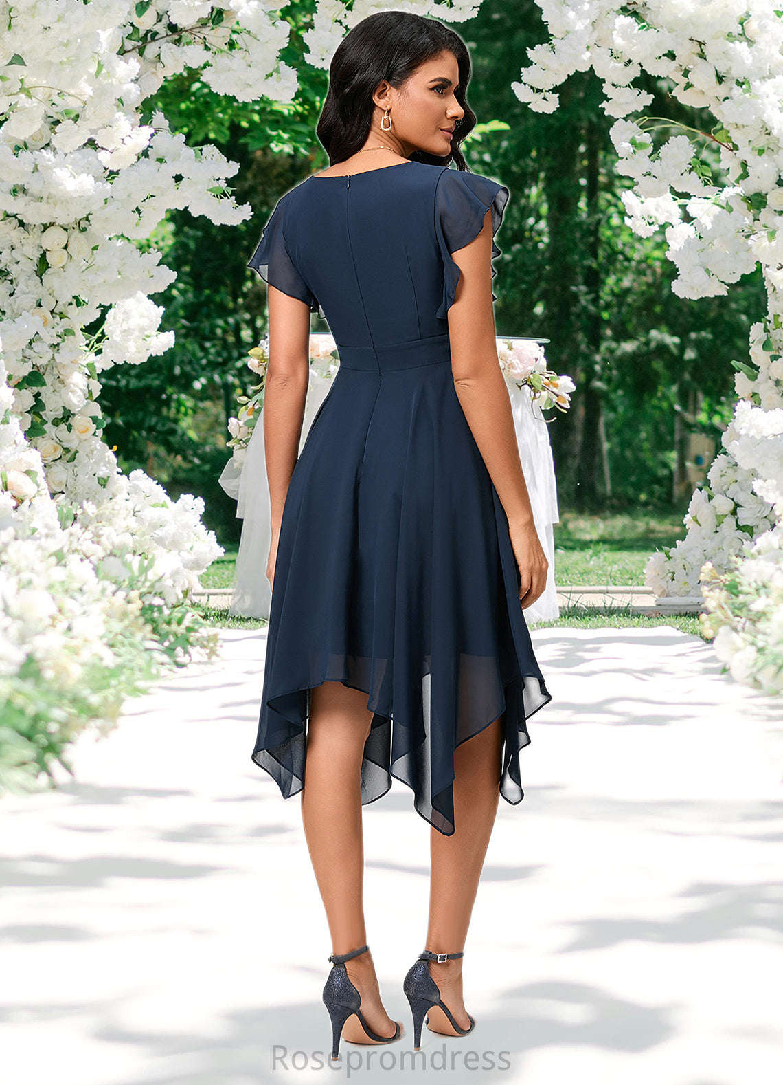 Paloma A-line V-Neck Tea-Length Chiffon Cocktail Dress SRSP0022409