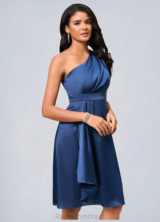 Raelynn A-line One Shoulder Knee-Length Satin Cocktail Dress With Ruffle SRSP0022427