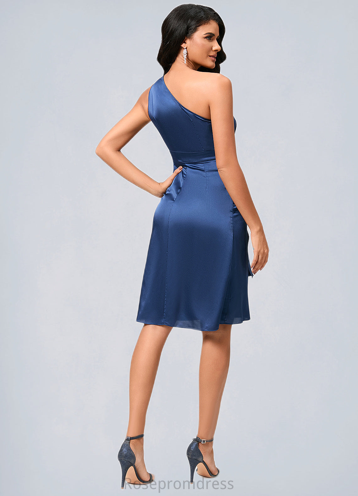 Raelynn A-line One Shoulder Knee-Length Satin Cocktail Dress With Ruffle SRSP0022427