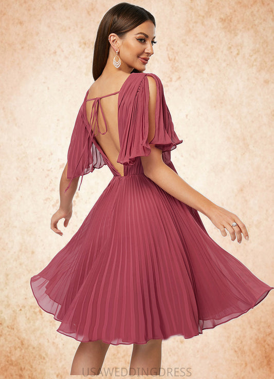 Sahna A-line V-Neck Knee-Length Chiffon Cocktail Dress With Pleated DSP0022429