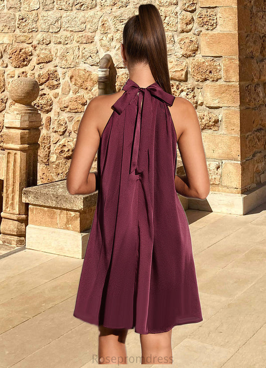 Setlla Ruffle High Neck Elegant A-line Satin Mini Dresses SRSP0022436