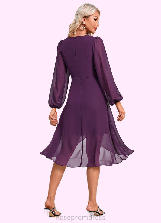 Rachael Bow Ruffle V-Neck Elegant A-line Chiffon Asymmetrical Dresses SRSP0022457