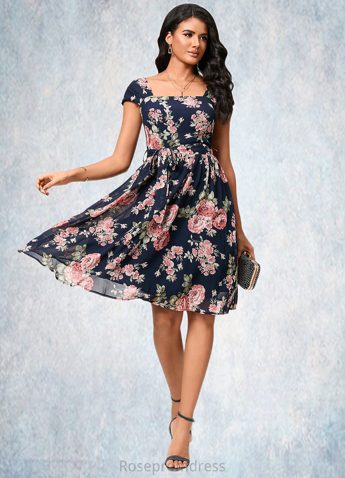 Jamiya A-line Square Knee-Length Chiffon Cocktail Dress SRSP0022458